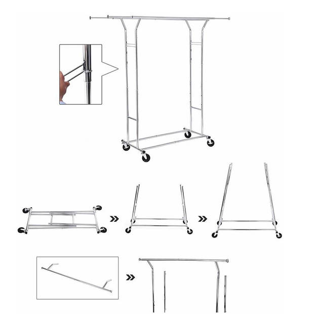 Parya Home - Verstelbaar Kleding Rek - Met Wieltjes