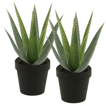 2x Groene kunstplant aloe vera succulent plant in pot - Kunstplanten