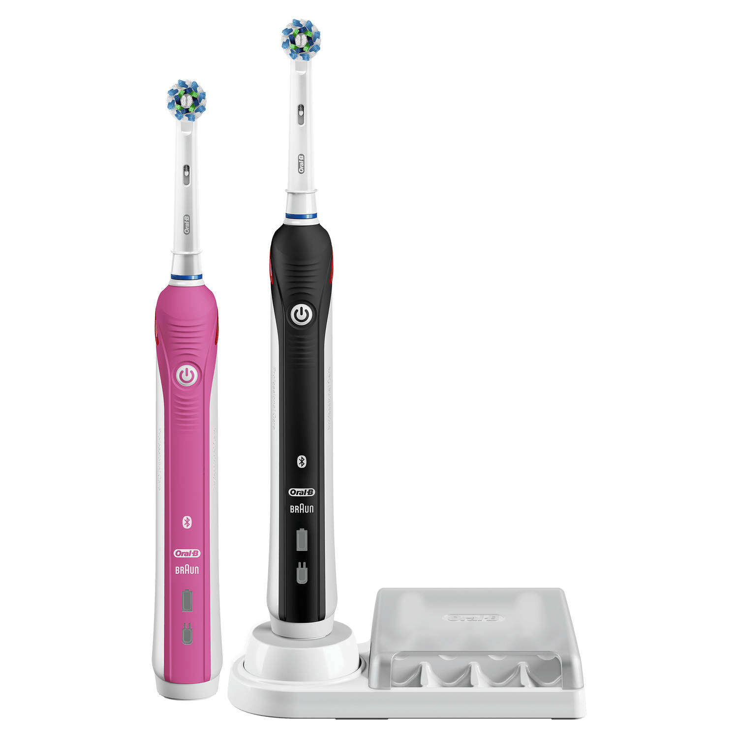 oogopslag geluid maatschappij Oral-B elektrische tandenborstel Smart 4 4900 Duo zwart en roze - 3  poetsstanden | Blokker