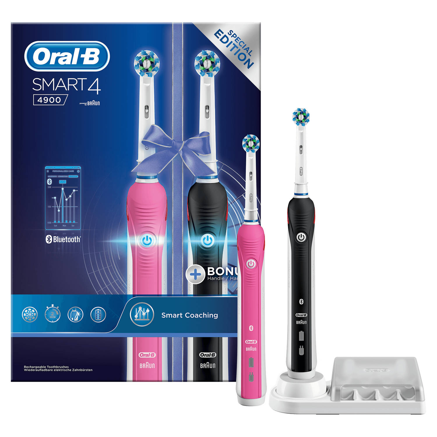 Oral-B elektrische tandenborstel Smart 4900 Duo zwart roze - 3 poetsstanden | Blokker