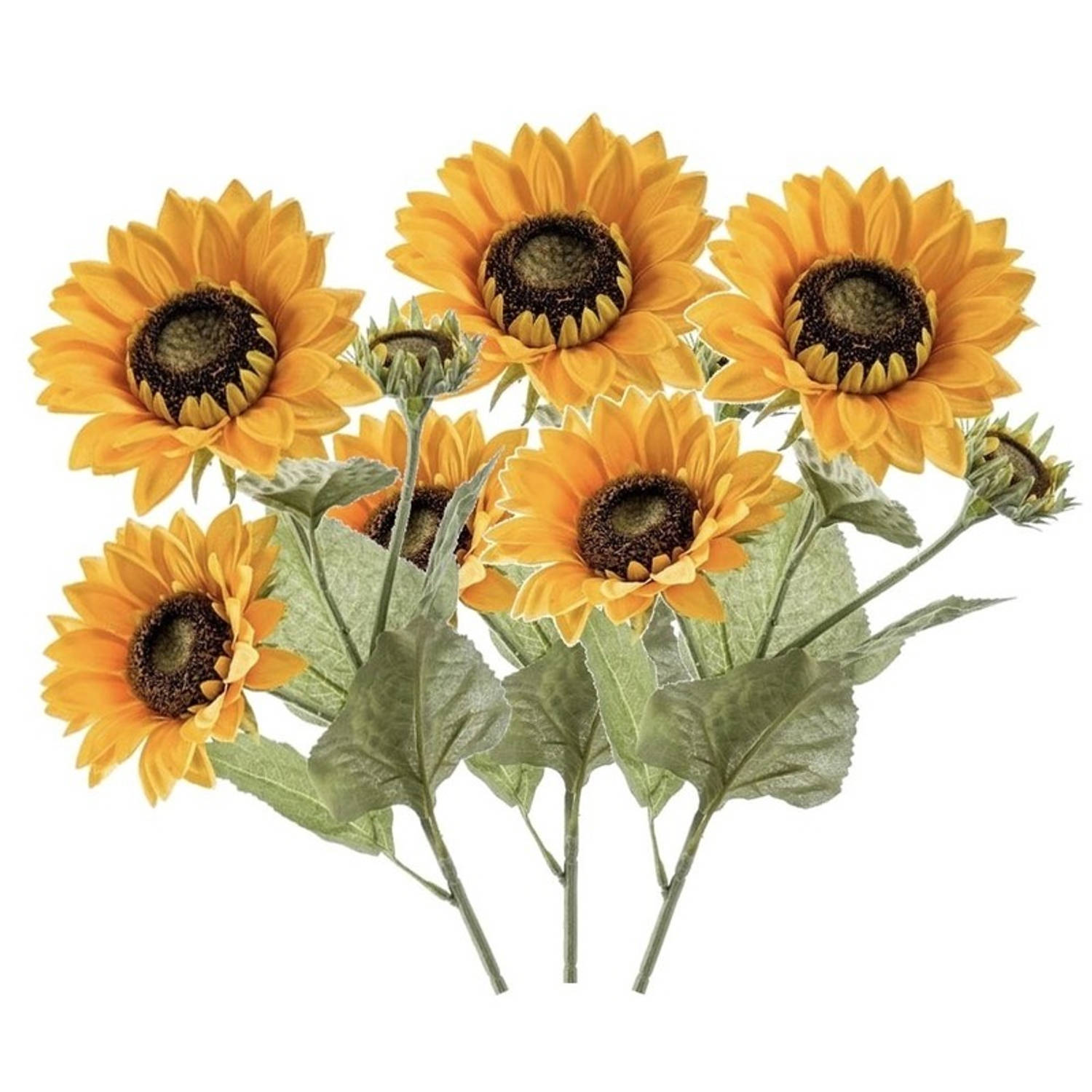 3x Zonnebloemen nep-namaak kunstbloemen takken van 62 cm met 3 bloemen geel