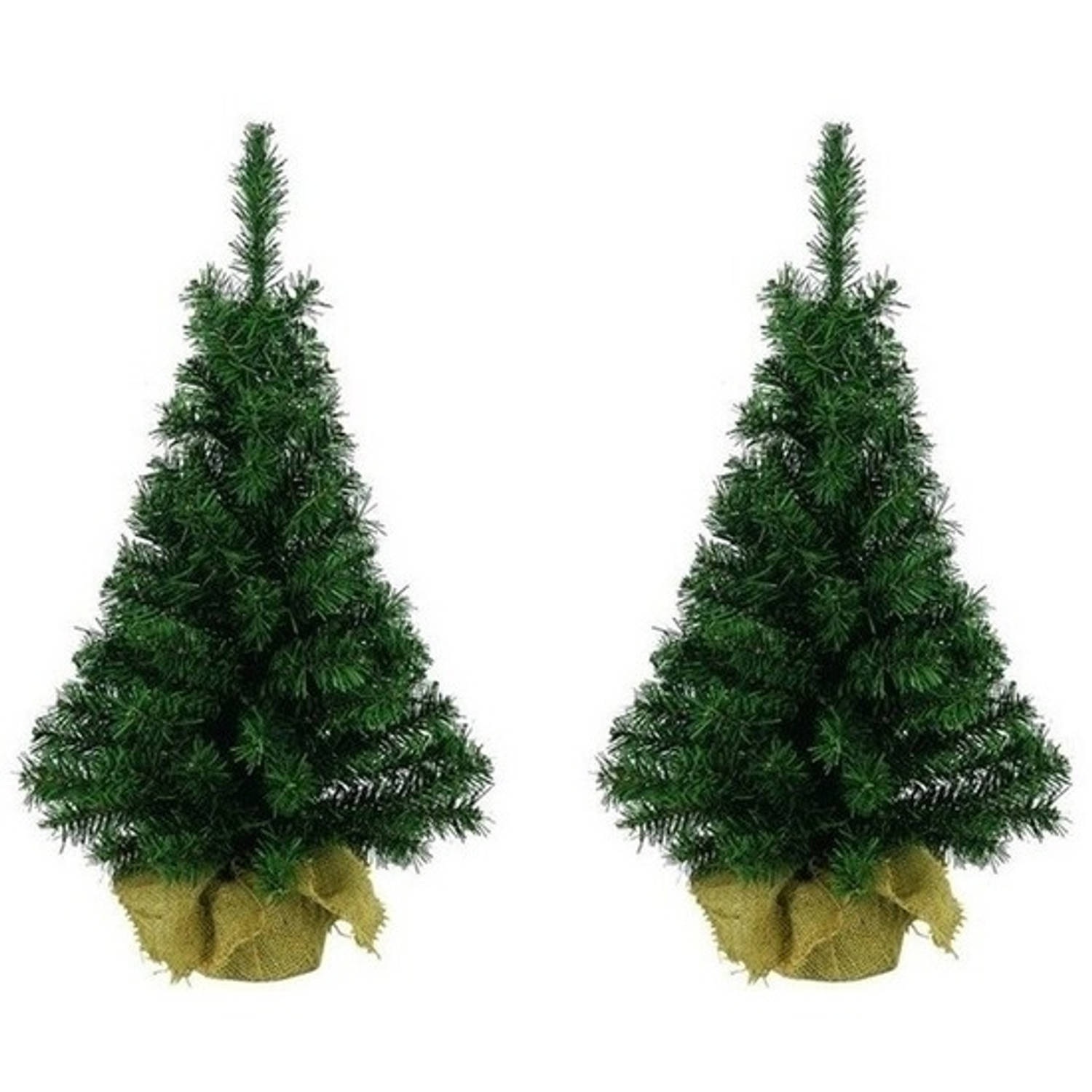 2x Kunst Kerstbomen Groen In Jute Zak 45 Cm Tafel Kerstbomen