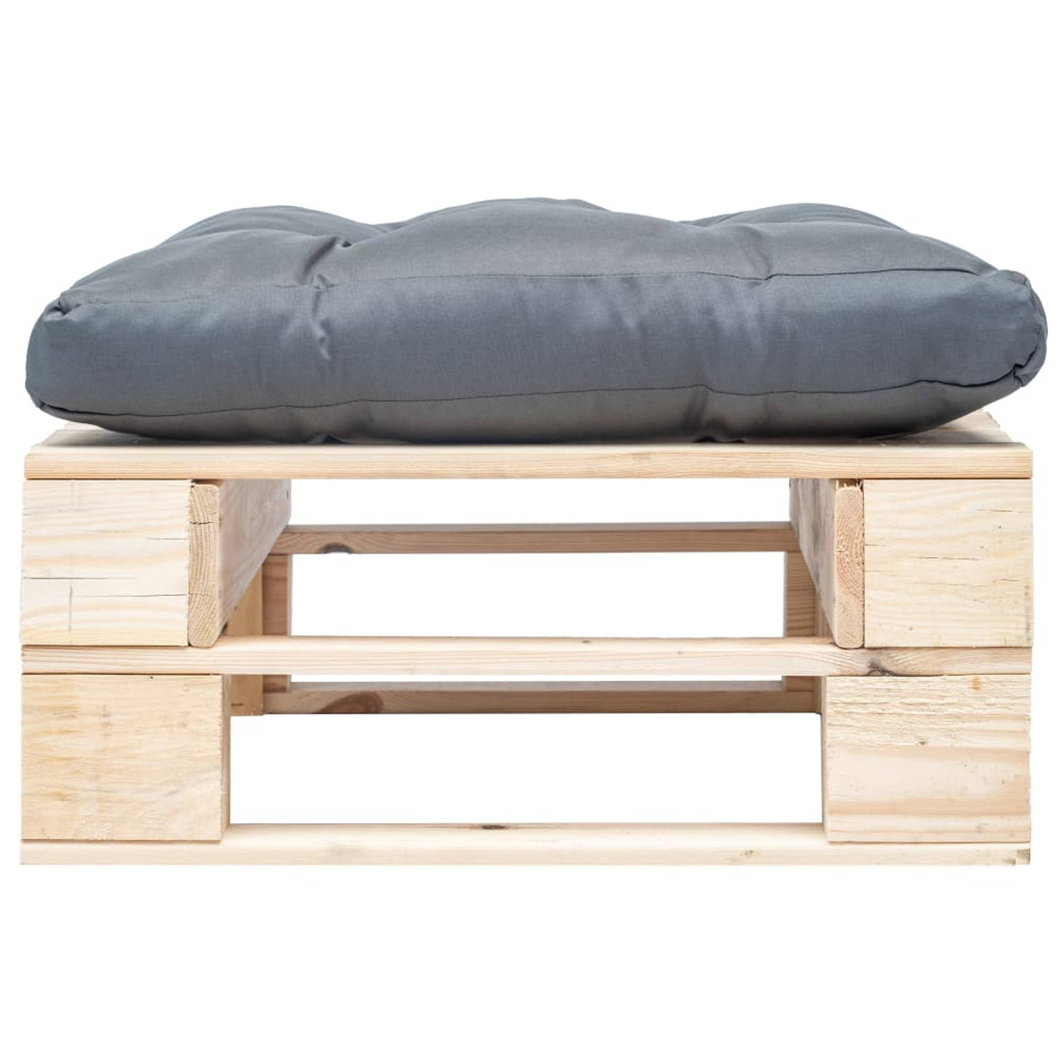 The Living Store Pallet Hocker - Tuinpoef - 60 x 60 x 35 cm - Grijs Kussen - Geïmpregneerd Grenenhout