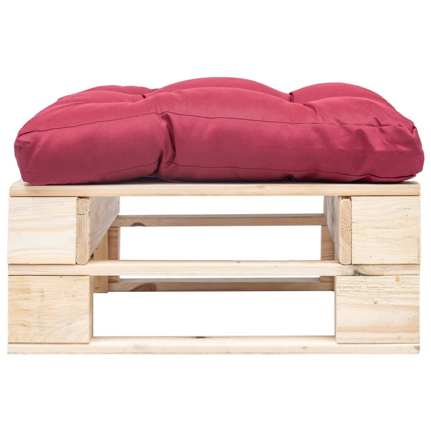 The Living Store Pallet hocker - Tuinpoef 60x60x35 cm - Rood kussen - Geïmpregneerd grenenhout