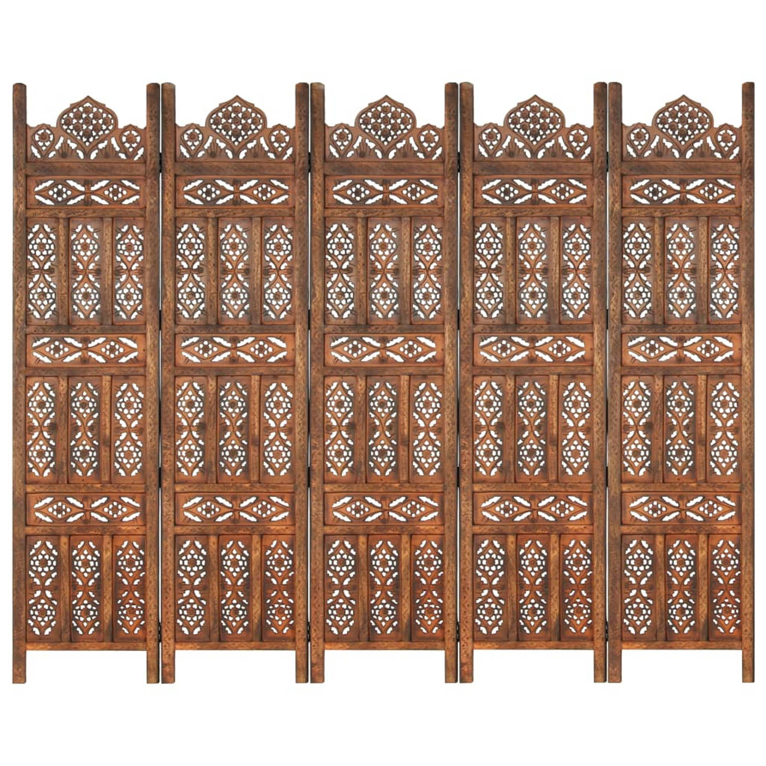 vidaXL Kamerscherm 5 panelen handgesneden 200x165 cm mangohout bruin