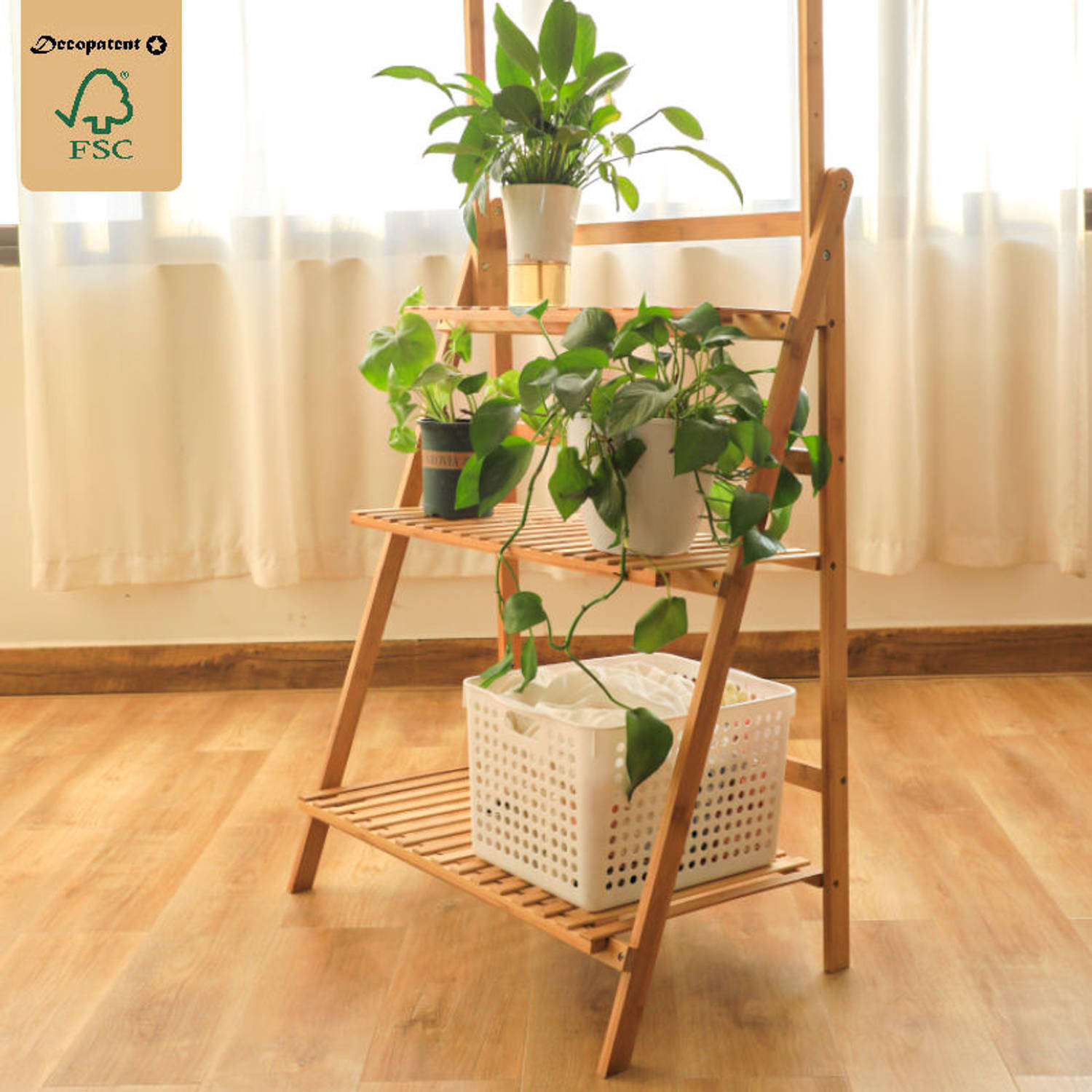 prototype Foto Hertogin Plantenrek van bamboe hout - Plantentrap - bloemenrek voor binnen | Blokker