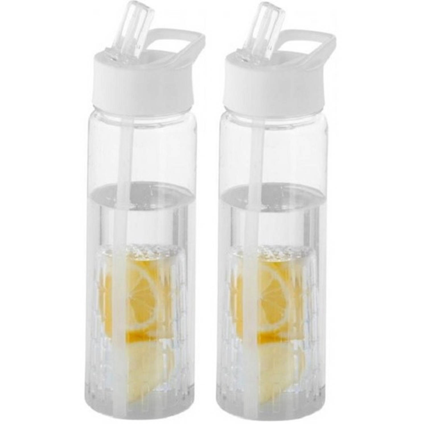 2x Transparante drinkflessen-waterflessen met wit fruit infuser 850 ml Sportfles BPA-vrij