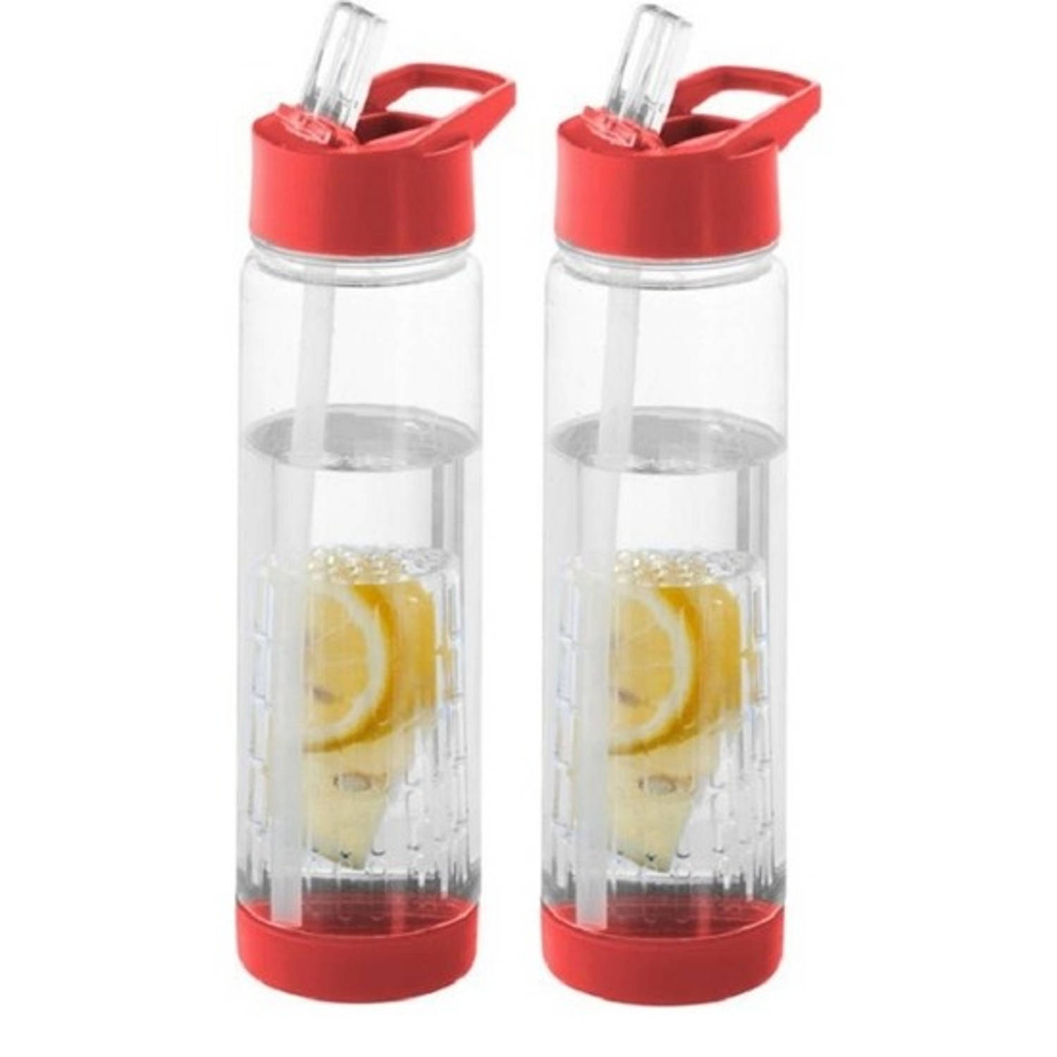 2x Transparante drinkflessen-waterflessen met rood fruit infuser 850 ml Sportfles BPA-vrij