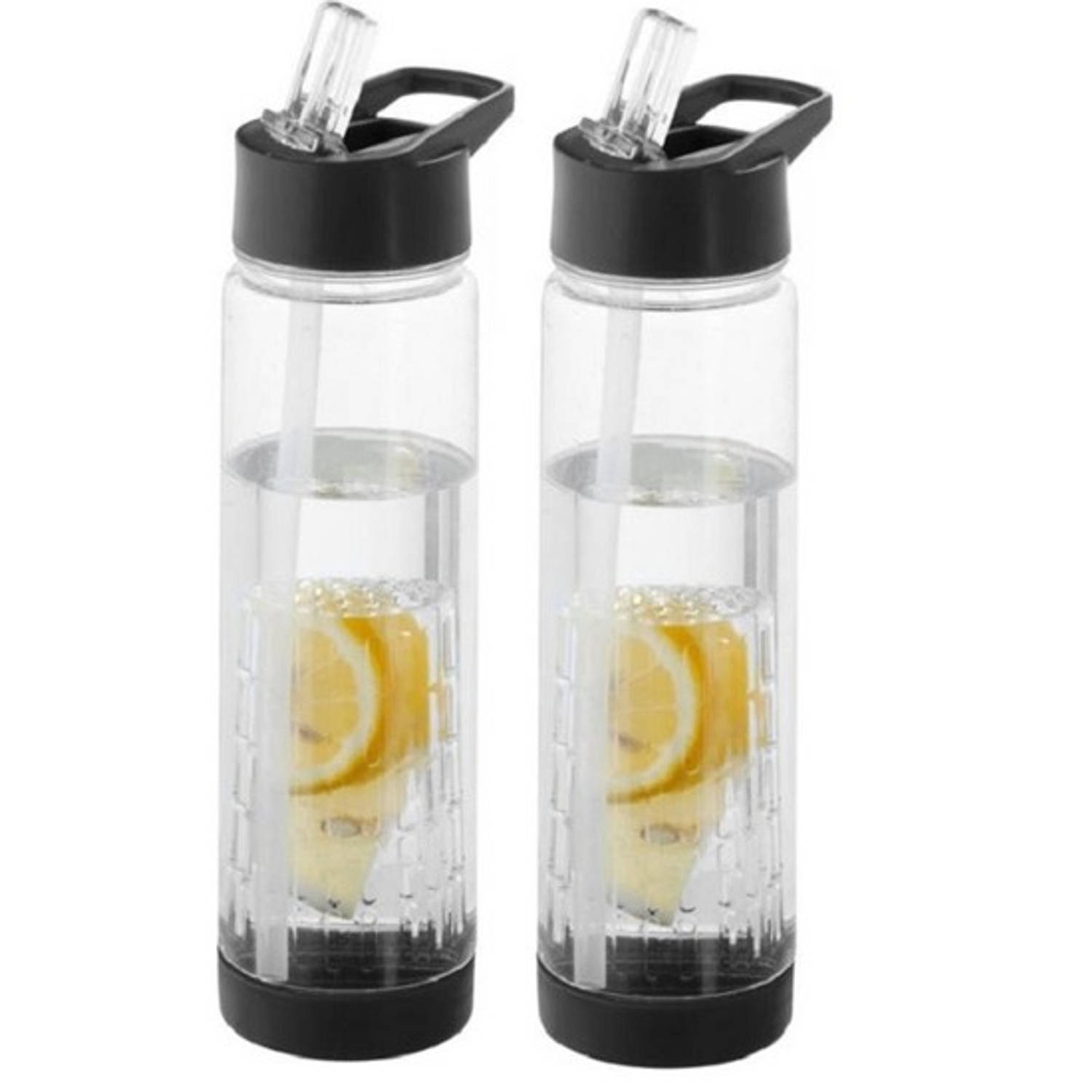 2x Transparante drinkflessen-waterflessen met zwart fruit infuser 850 ml Sportfles BPA-vrij