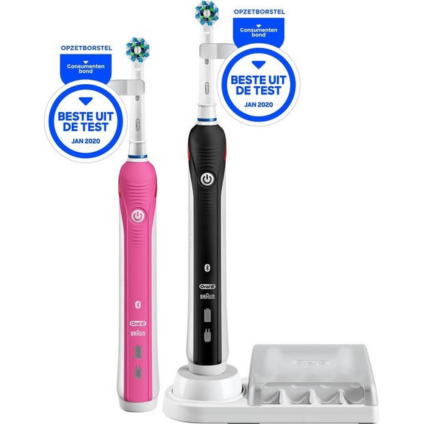 Oral-B elektrische tandenborstel Smart 4 4900 Duo zwart en roze - 3 poetsstanden