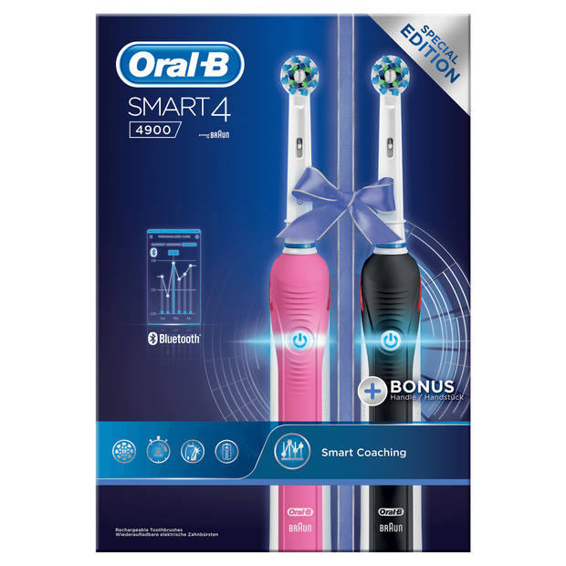 Oral-B elektrische tandenborstel Smart 4 4900 Duo zwart en roze - 3 poetsstanden