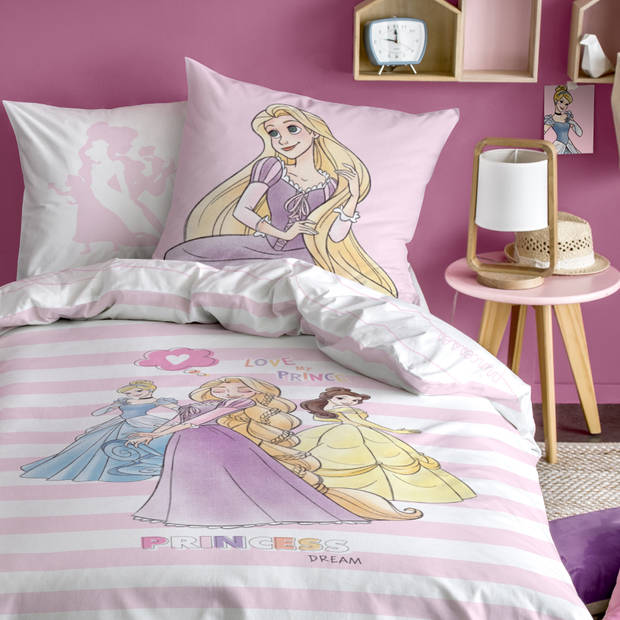Disney Princess Stripes - Dekbedovertrek - Eenpersoons - 140 x 200 cm - Multi