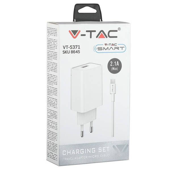V-tac VT-5371 Oplader Samsung met Micro USB kabel - 2.1 Ampere - Wit