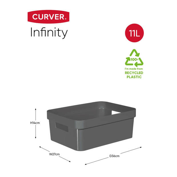 Curver Infinity opbergbox - 11L - 100% Recycled - Donkergrijs