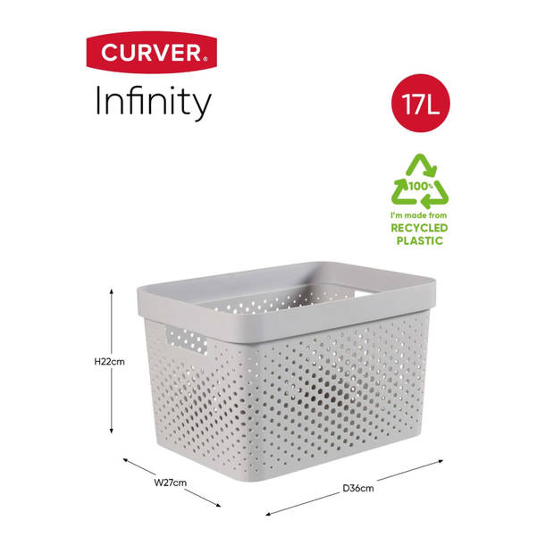 Curver Infinity Dots Opbergbox - 17L - Lichtgrijs - 100% Recycled