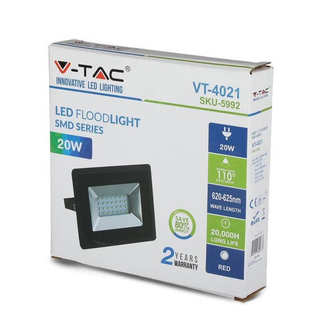 V-TAC VT-4021-C Zwarte LED schijnwerpers - E-serie - 20W - Rood - IP65