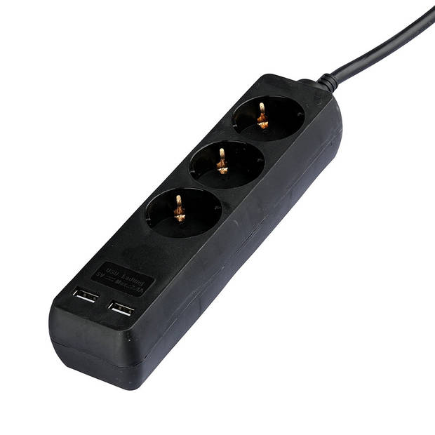 V-TAC VT-1125-5 3 Wegs verlengstekkerdozen - USB - Zwart - IP20 - 5 m draad