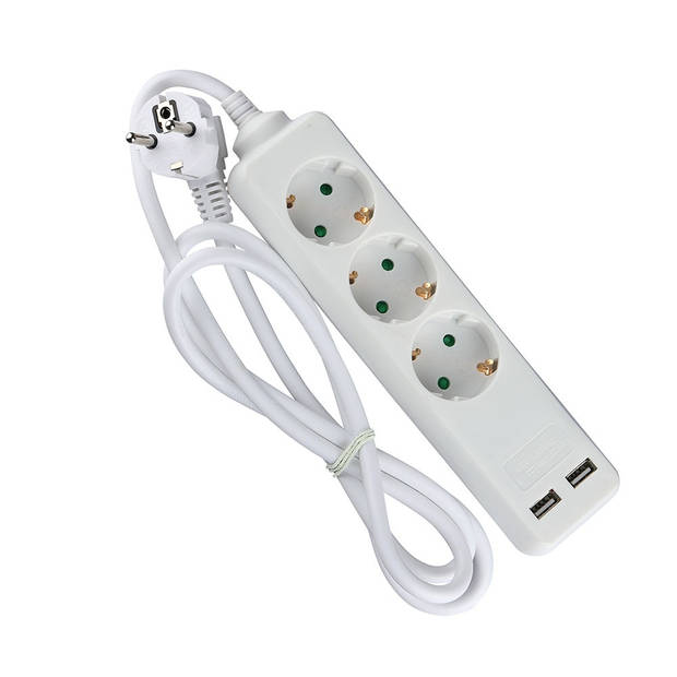 V-TAC VT-1124-2 3 Wegs verlengstekkerdozen - USB - IP20 - Wit - 1,5 m draad