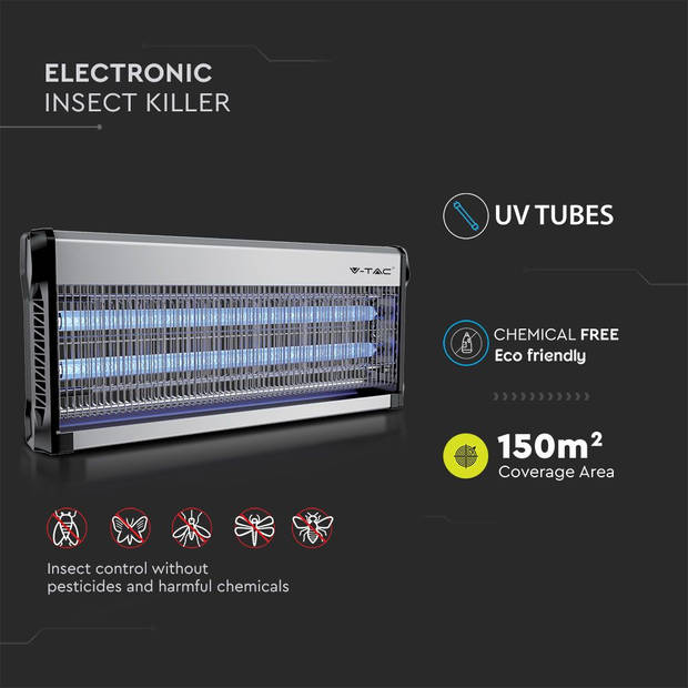 V-TAC insectenverdelger VT-3240 elektronisch 40W 150m2 zilver