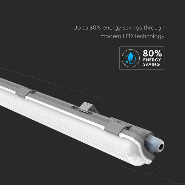 V-TAC VT-12028 LED TL-armatuur met buizen - IP65 - Wit - 18W - 1700 Lumen - 6400K - 120CM