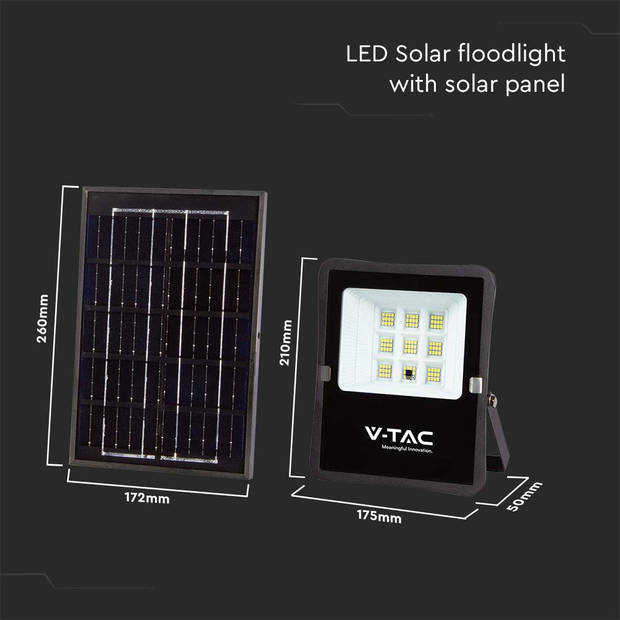 V-TAC VT-55050 Schijnwerpers op zonne-energie - IP65 - Zwarte behuizing - 400 lumen - 6400K