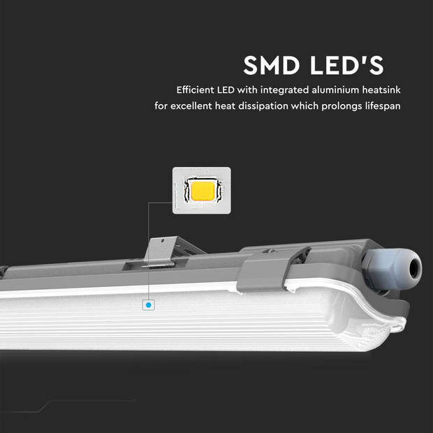 V-tac LED TL Armatuur 60cm - 10W - 6400K - 850 Lumen - IP65