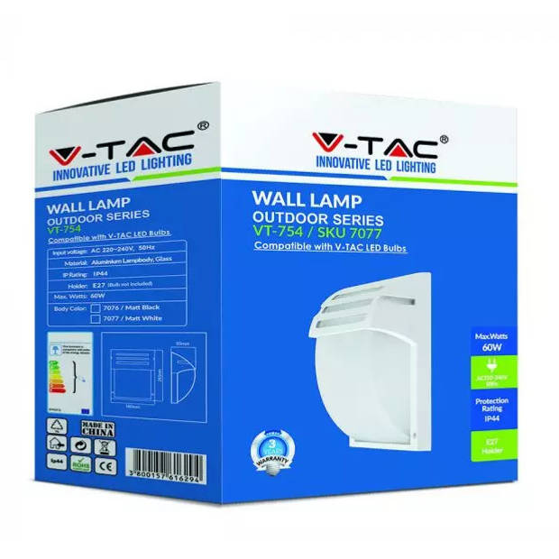 V-TAC wandlamp VT-754 60W E27 aluminium/glas wit