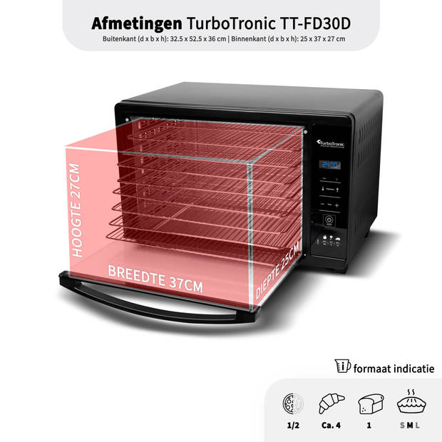 TurboTronic FD30D Digitale Voedseldroger - 30 Liter - Zwart