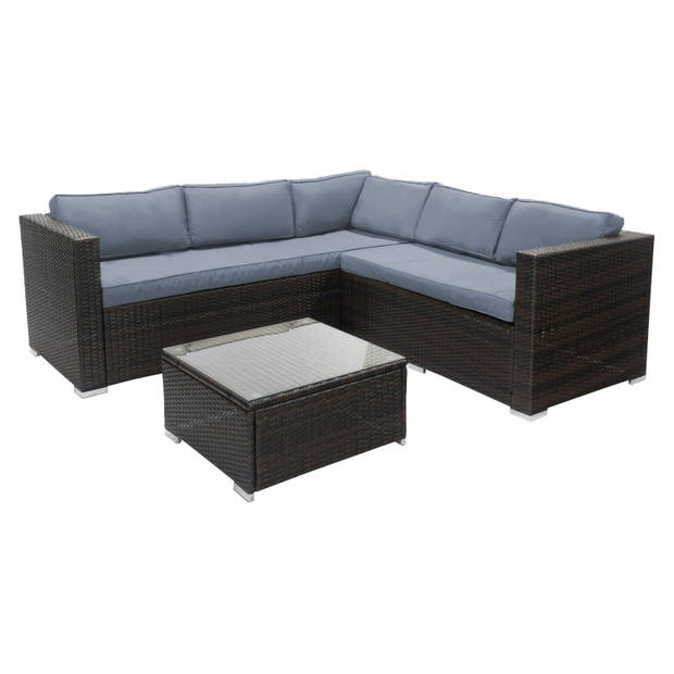 Loungeset Charles met glasplaat bruin tuinset hoekbank wicker