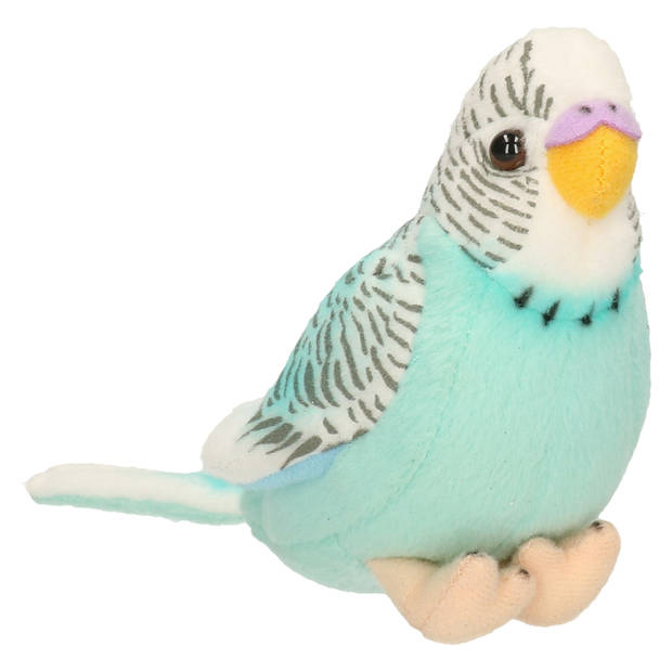 Pluche blauwe grasparkiet vogel knuffel 14 cm knuffeldieren - Vogel knuffels