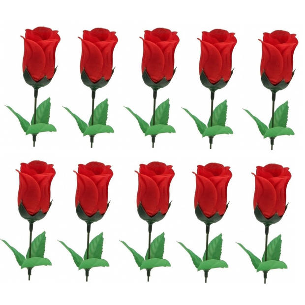 10x Super voordelige rode rozen 28 cm Valentijnsdag - Kunstbloemen