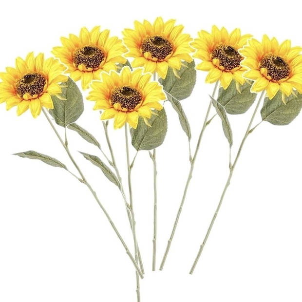 6x Gele kunst zonnebloem kunstbloemen 62 cm decoratie - Kunstbloemen