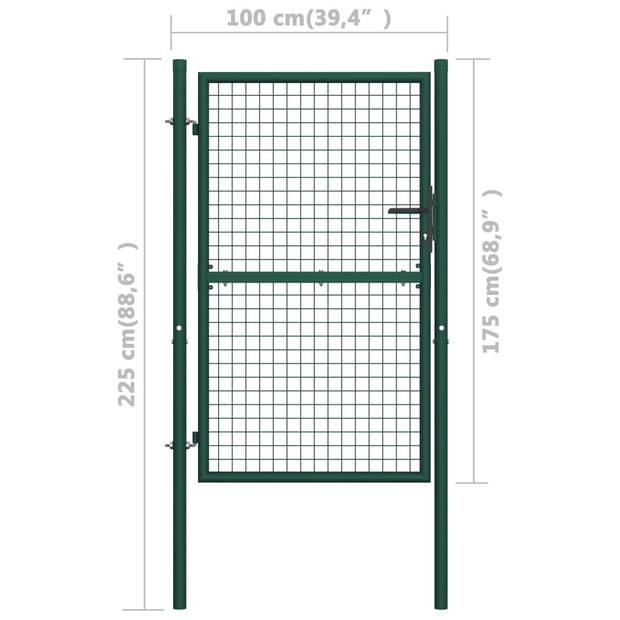 The Living Store Tuinpoort - Groen Gepoedercoat Staal - 100 x 175 cm - Vergrendelbaar