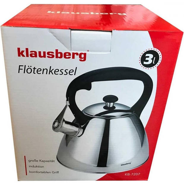 Klausberg 7207 fluitketel - 3L - rvs - alle warmtebronnen