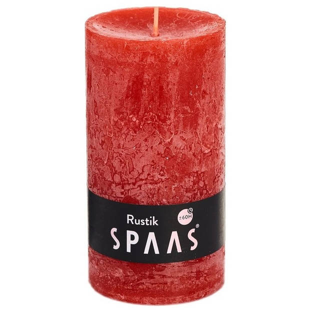 Spaas Stompkaars - rustiek - rood - 60 branduren - D7xH13 cm - cilinder kaars - Stompkaarsen