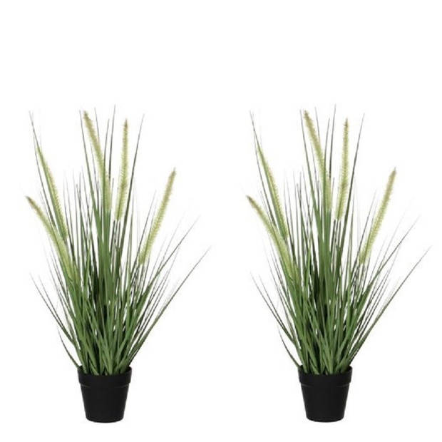 2x Groene Dogtail siergras kunstplanten 53 cm met zwarte pot - Kunstplanten