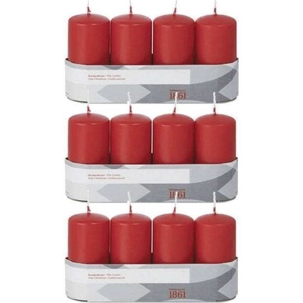 12x Kaarsen rood 5 x 10 cm 18 branduren sfeerkaarsen - Stompkaarsen