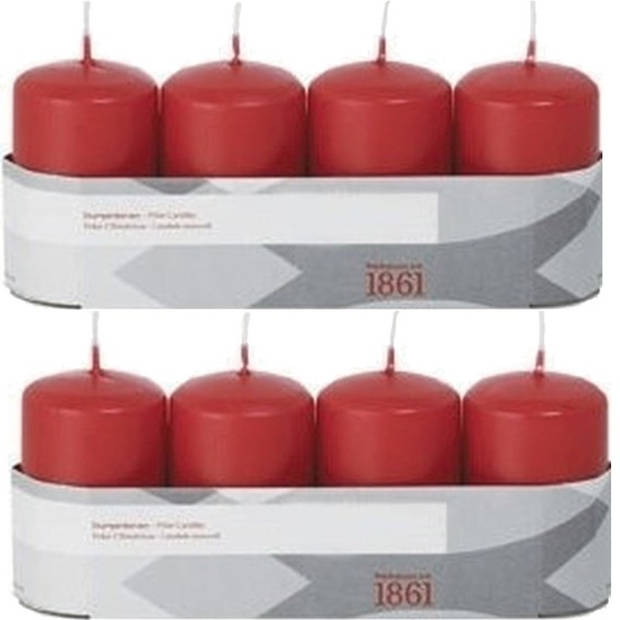 8x Kaarsen rood 5 x 8 cm 18 branduren sfeerkaarsen - Stompkaarsen