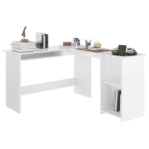 The Living Store L-vormig Hoekbureau - 120 x 140 x 75 cm - Hoogglans wit