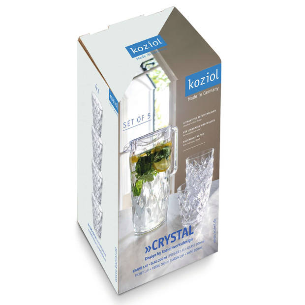 Koziol - Crystal Karaf 1,6 liter met 4 Bekers van 250 ml - Kunststof - Transparant