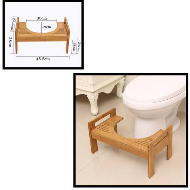 Bamboe Toiletkrukje - WC krukje - Voor de juiste zit houding op het
