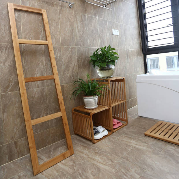 Staande Bamboe handdoeken Ladder Rek - badkamer handdoekhouder voor