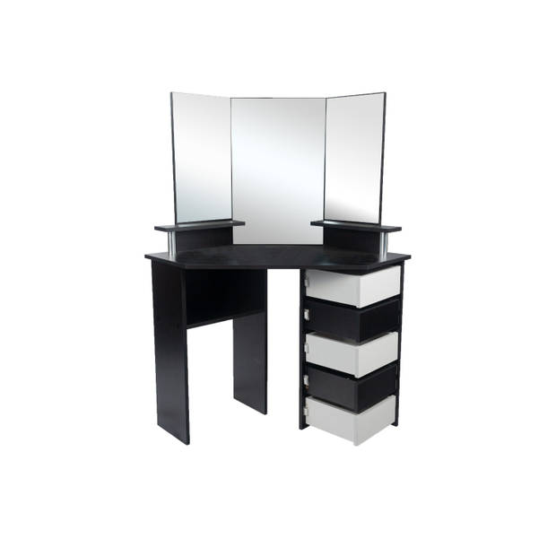 Kaptafel Daphie zwart/wit make-up tafel inclusief zitbankje en spiegel