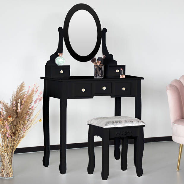 Kaptafel Mara make-up tafel zwart inclusief zitbankje en spiegel