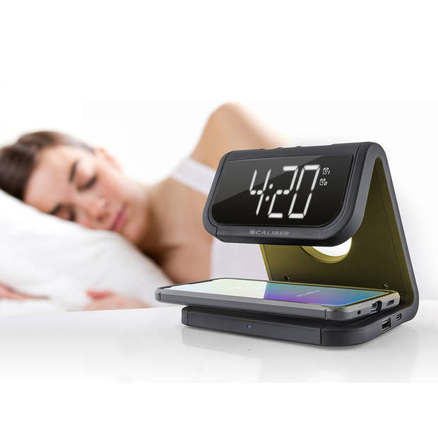 Caliber Digitale Wekker met Draadloze Oplader - Alarmklok met Nachtlampje en Dual Alarm (HCG020QI-B)