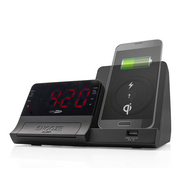 Caliber Wekkerradio Met Draadloze Oplader - Alarmklok met Bluetooth en FM Radio - Digitale Wekker (HCG012QI-BT)