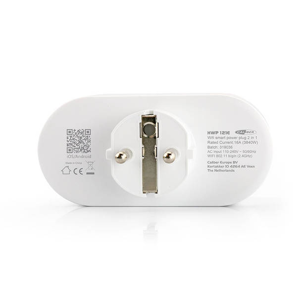 Caliber Dubbele Slimme Stekker - Smart Plug Voor Energiebesparing - Google Home, Amazon Alexa en Siri (HWP121E)