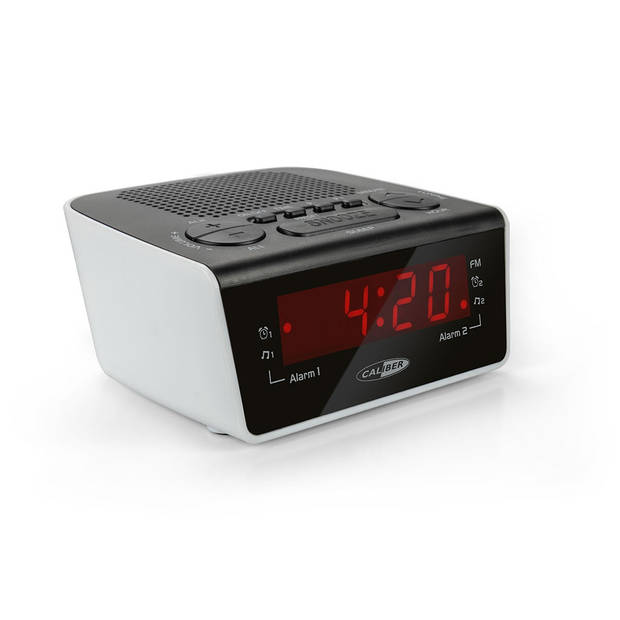 Caliber Wekkerradio met FM-radio en Dual Alarm - Digitale Wekker met Rood Display - Wit (HCG015)