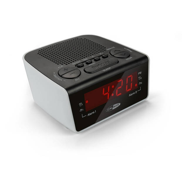 Caliber Wekkerradio met FM-radio en Dual Alarm - Digitale Wekker met Rood Display - Wit (HCG015)