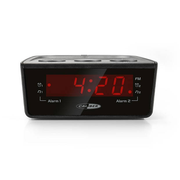 Caliber Wekkerradio met FM-radio en Dual Alarm - Digitale Wekker met Groot Rood Display - Zwart (HCG014)